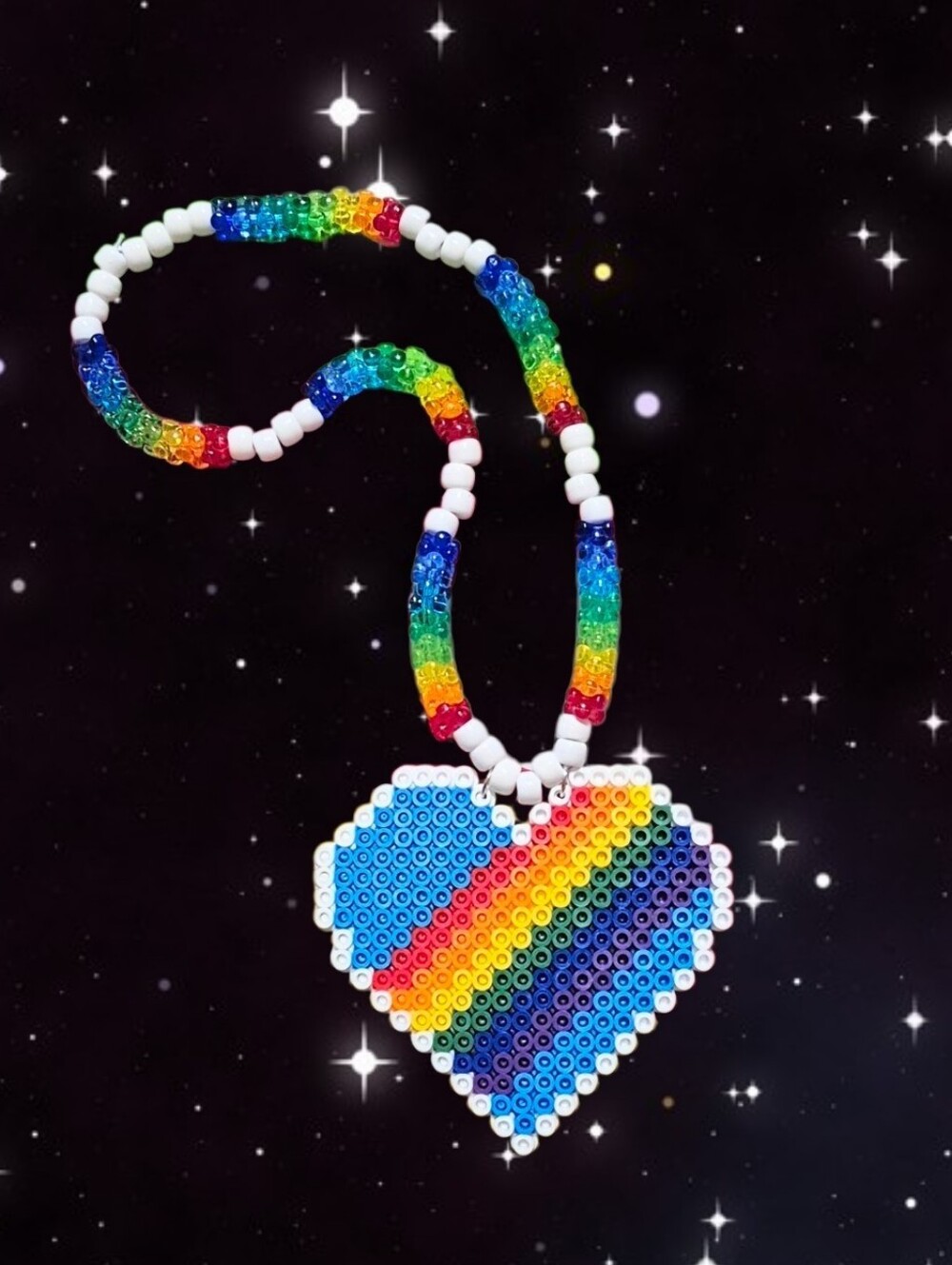 Rainbow Heart Kandi Necklace